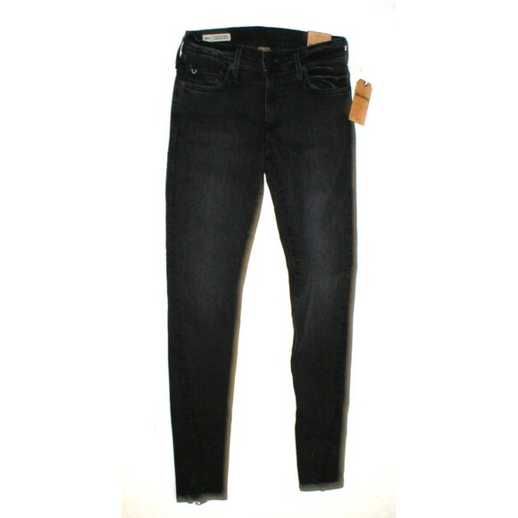New $219 Womens 24 True Religion Brand Jeans NWT Halle Skinny Black Tar Ankle Zi - Picture 3 of 9